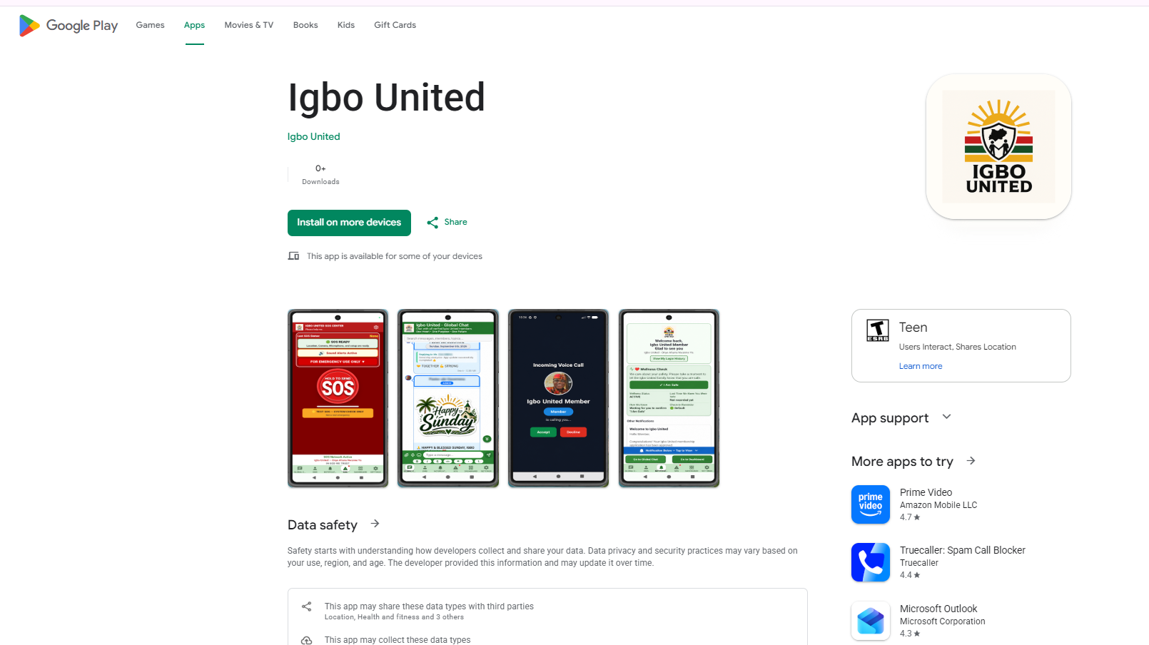Igbo United app screens on Google Play
